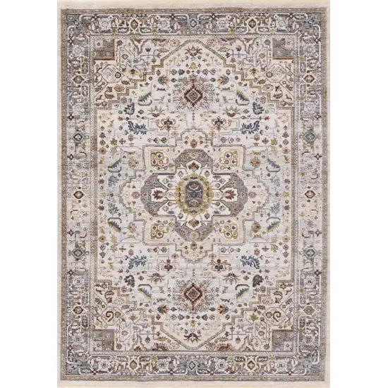 Cream And Blue Medallion Area Rug Photo 2
