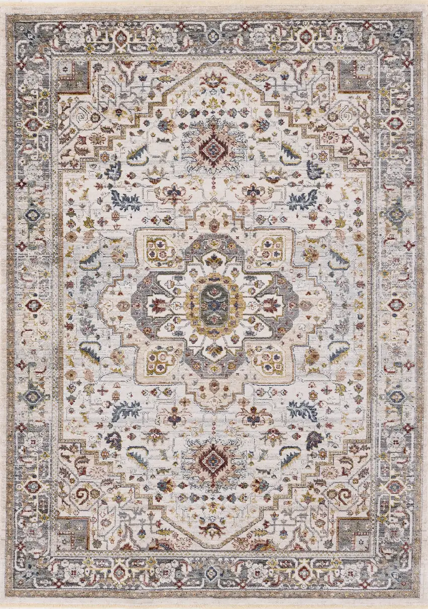 Cream And Blue Medallion Area Rug Photo 2
