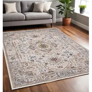 Photo of Cream And Blue Medallion Area Rug