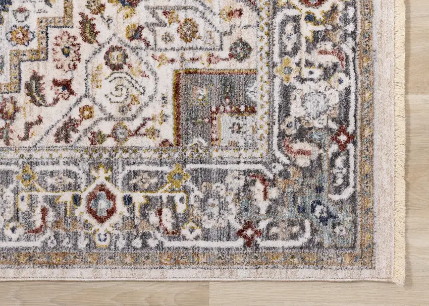 Cream And Blue Medallion Area Rug Photo 6