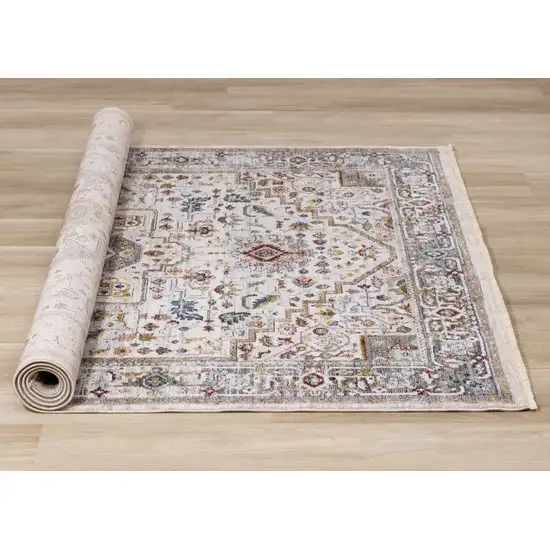 Cream And Blue Medallion Area Rug Photo 7