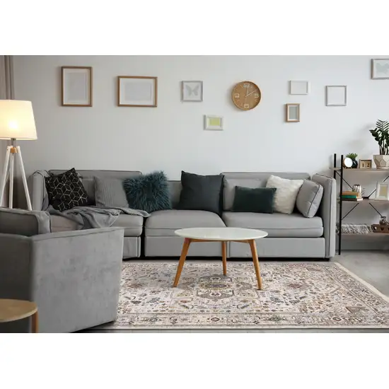 Cream And Blue Medallion Area Rug Photo 6