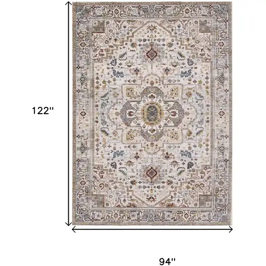 Cream And Blue Medallion Area Rug Photo 3