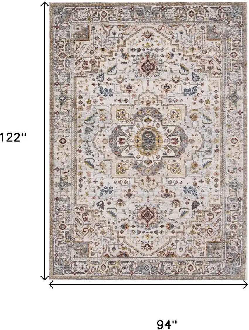 Cream And Blue Medallion Area Rug Photo 3