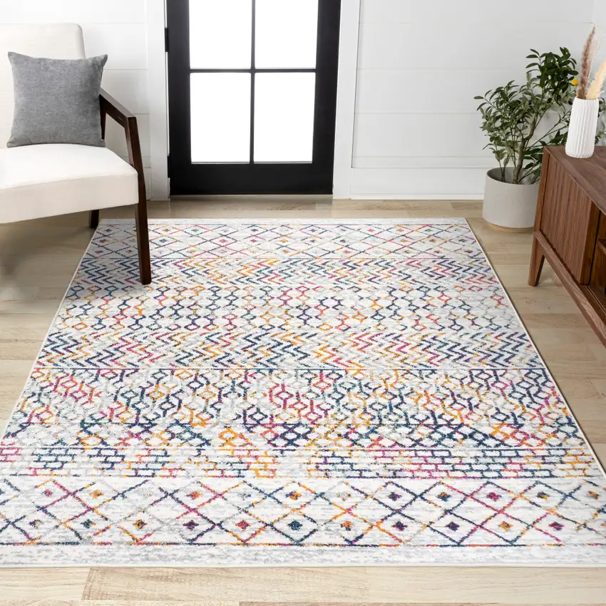 Cream And Blue Trellis Area Rug Photo 8