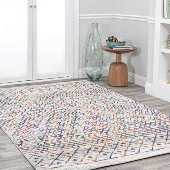 Cream And Blue Trellis Area Rug Photo 5