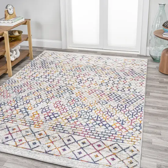 Cream And Blue Trellis Area Rug Photo 4