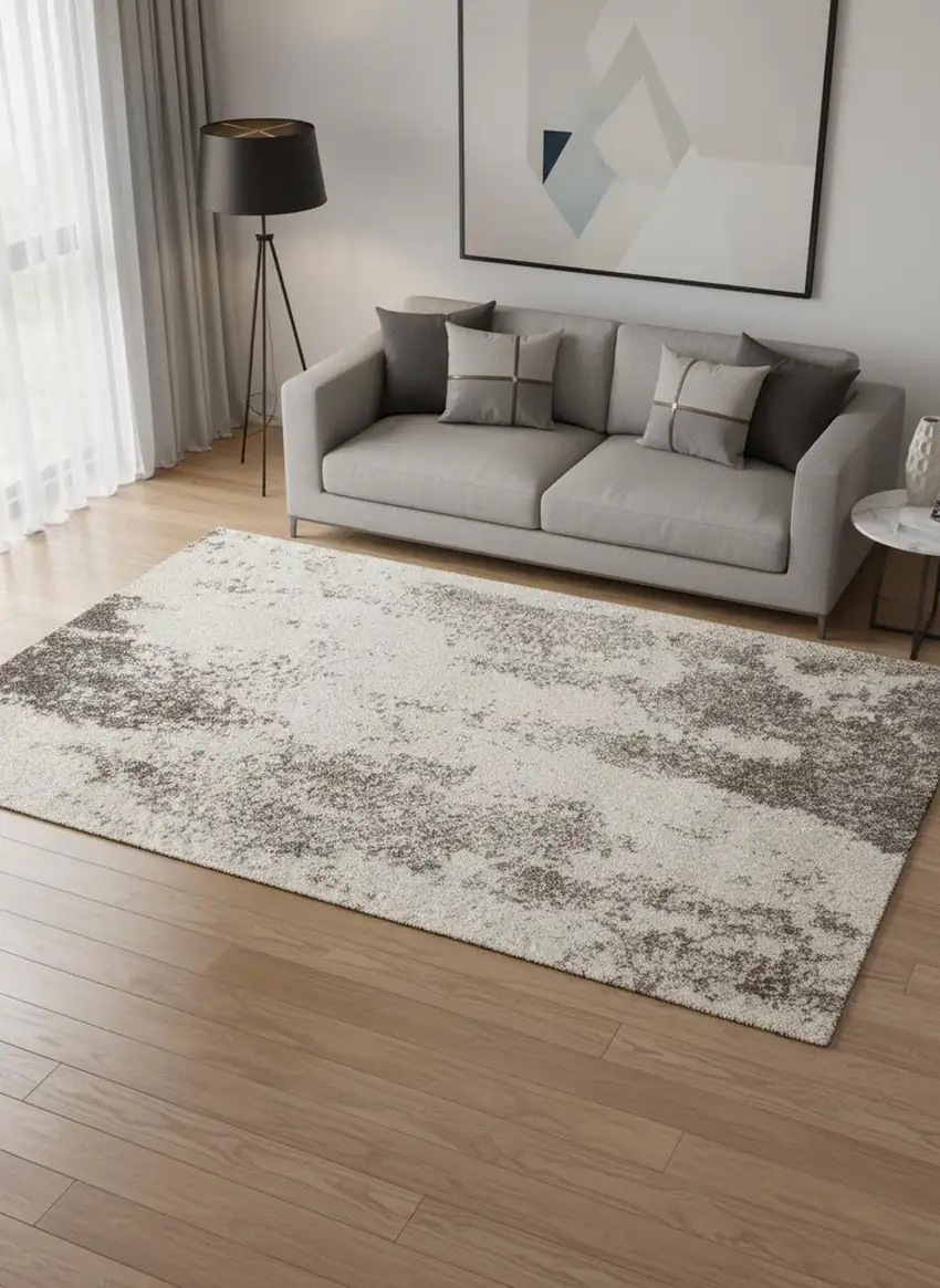 Cream And Brown Abstract Area Rug Photo 1