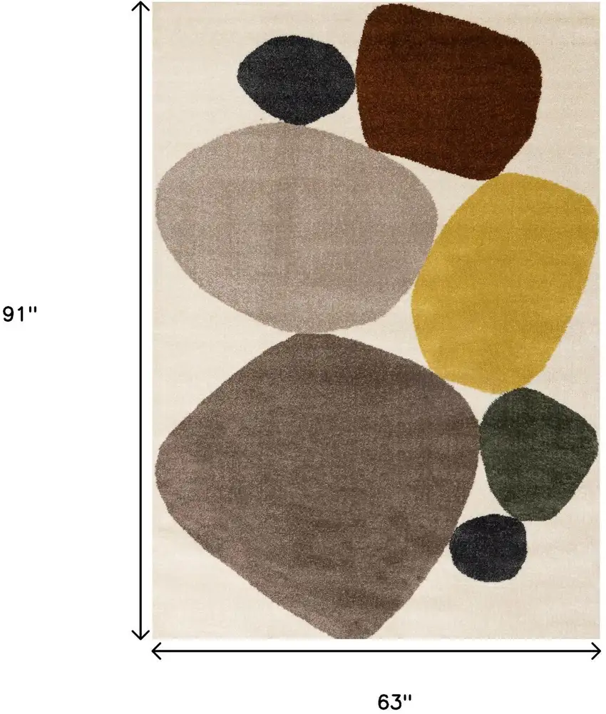 Cream And Brown Geometric Area Rug Photo 3