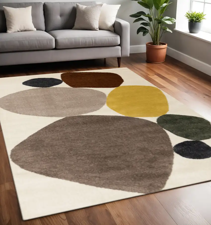 Cream And Brown Geometric Area Rug Photo 1