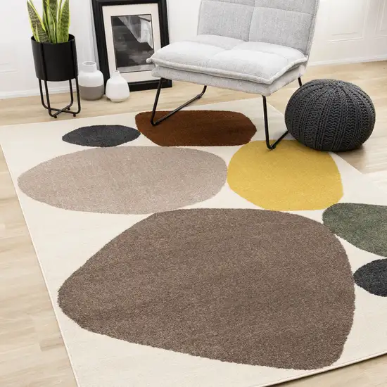 Cream And Brown Geometric Area Rug Photo 5