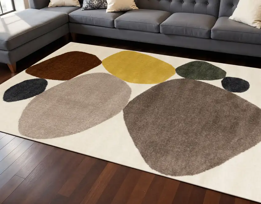 Cream And Brown Geometric Area Rug Photo 1