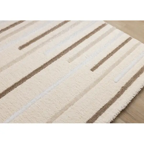 Cream And Brown Striped Area Rug Photo 6