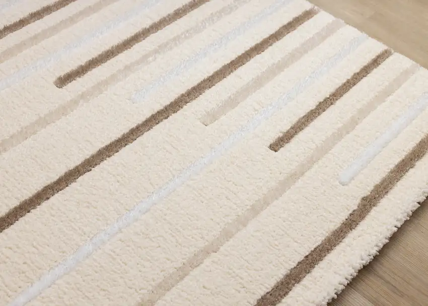 Cream And Brown Striped Area Rug Photo 6