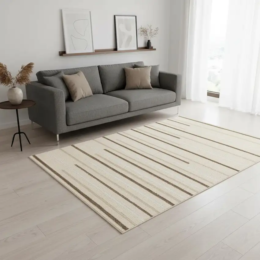 Cream And Brown Striped Area Rug Photo 1