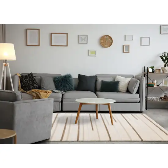 Cream And Brown Striped Area Rug Photo 5