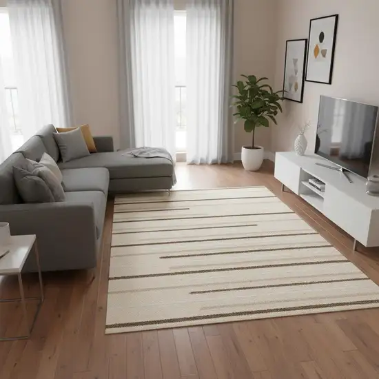 Cream And Brown Striped Area Rug Photo 3