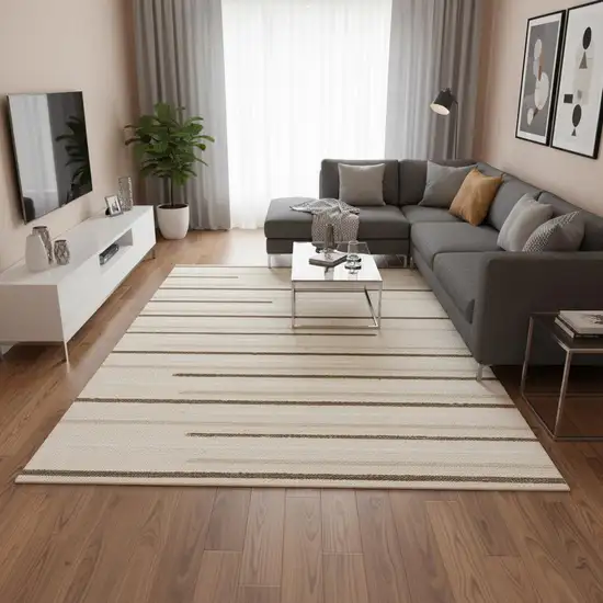 Cream And Brown Striped Area Rug Photo 1