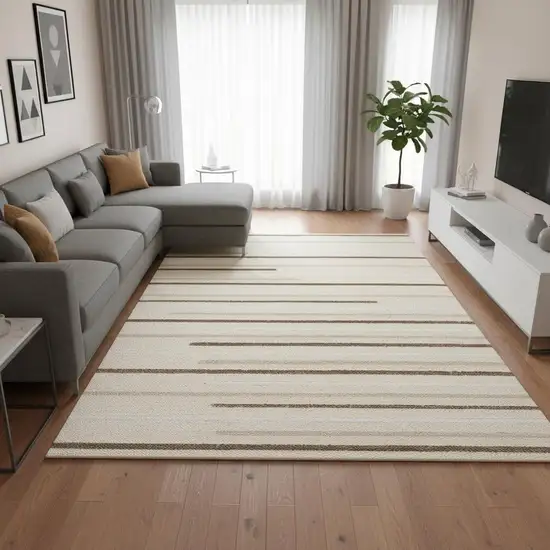 Cream And Brown Striped Area Rug Photo 1