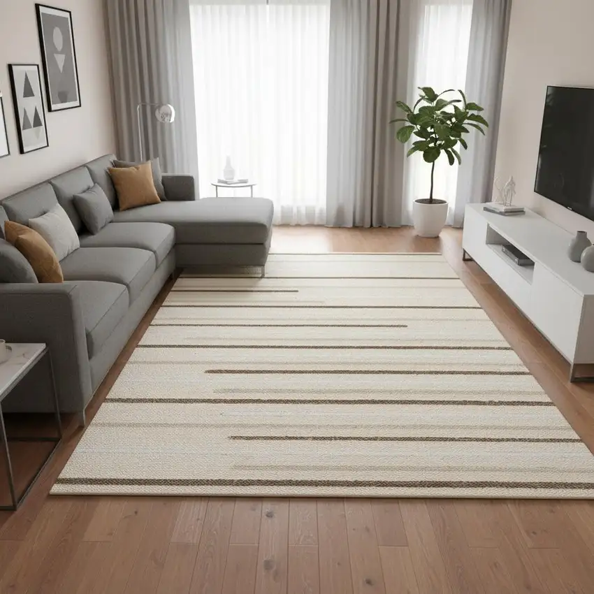 Cream And Brown Striped Area Rug Photo 1