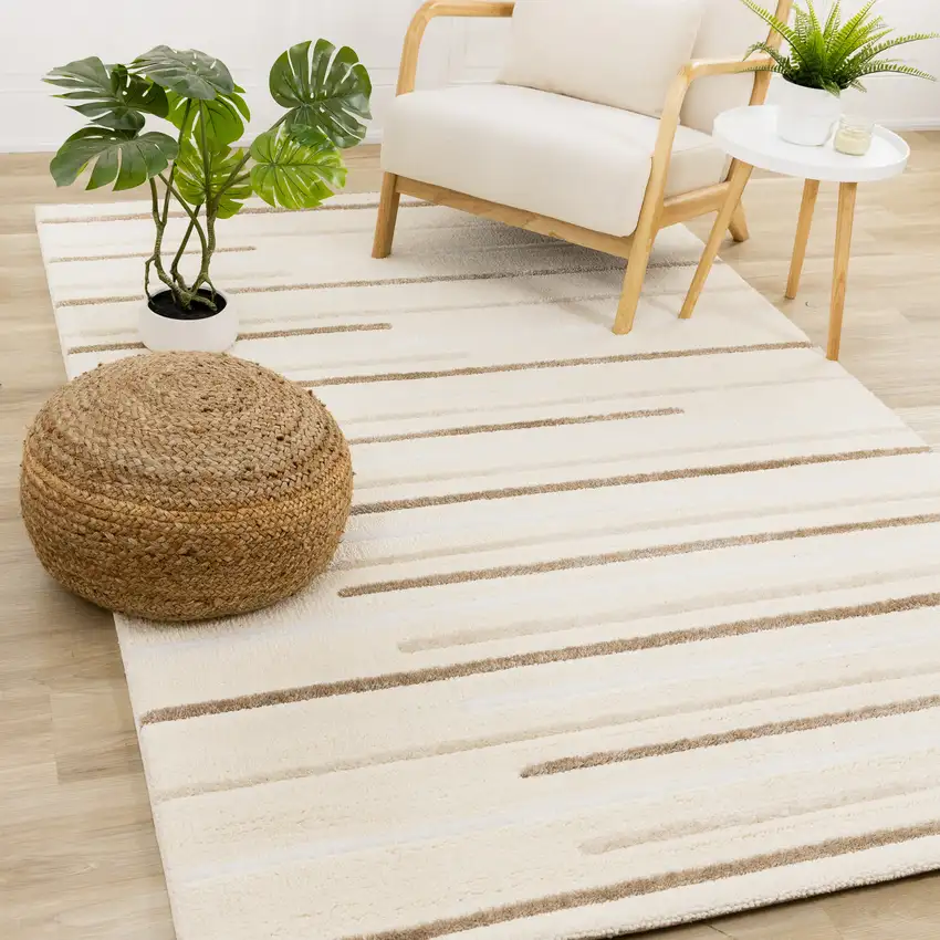 Cream And Brown Striped Area Rug Photo 5