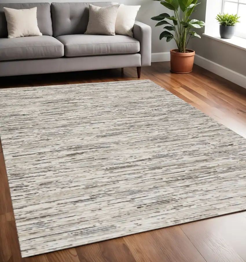 Cream And Brown Striped Area Rug Photo 1