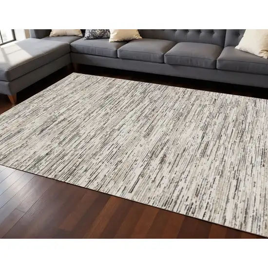 Cream And Brown Striped Area Rug Photo 1