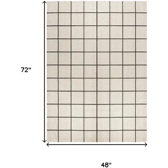 Cream And Dark Gray Plaid Indoor Outdoor Area Rug Photo 3