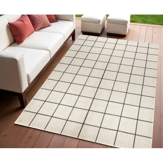 Cream And Dark Gray Plaid Indoor Outdoor Area Rug Photo 1