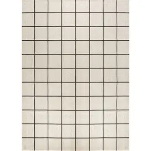 Photo of Cream And Dark Gray Plaid Indoor Outdoor Area Rug