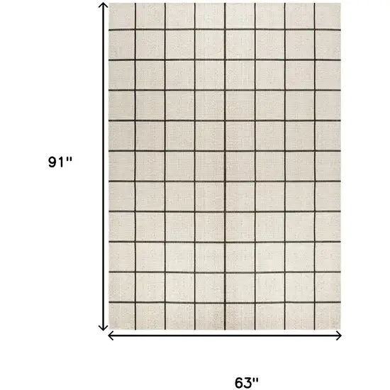 Cream And Dark Gray Plaid Indoor Outdoor Area Rug Photo 3