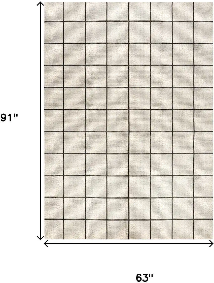 Cream And Dark Gray Plaid Indoor Outdoor Area Rug Photo 3
