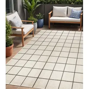 Photo of Cream And Dark Gray Plaid Indoor Outdoor Area Rug