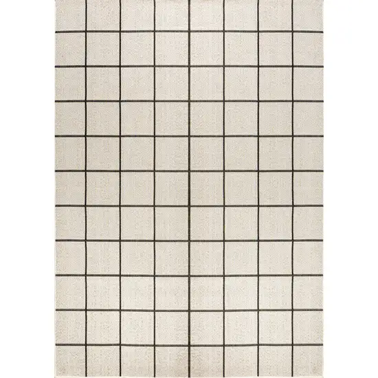 Cream And Dark Gray Plaid Indoor Outdoor Area Rug Photo 2