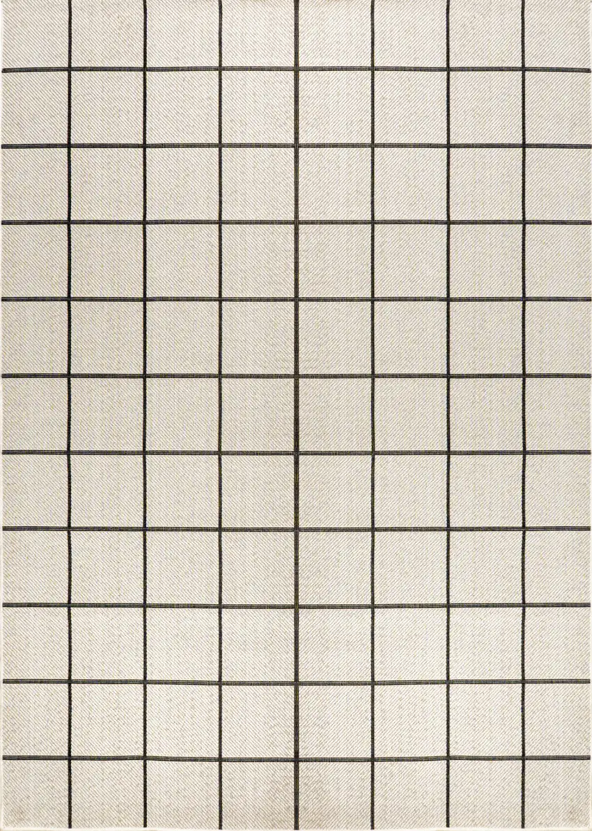 Cream And Dark Gray Plaid Indoor Outdoor Area Rug Photo 2