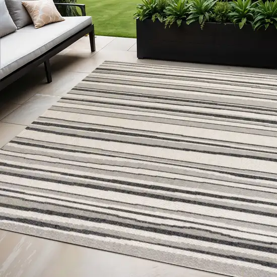 Cream And Dark Gray Striped Indoor Outdoor Area Rug Photo 1