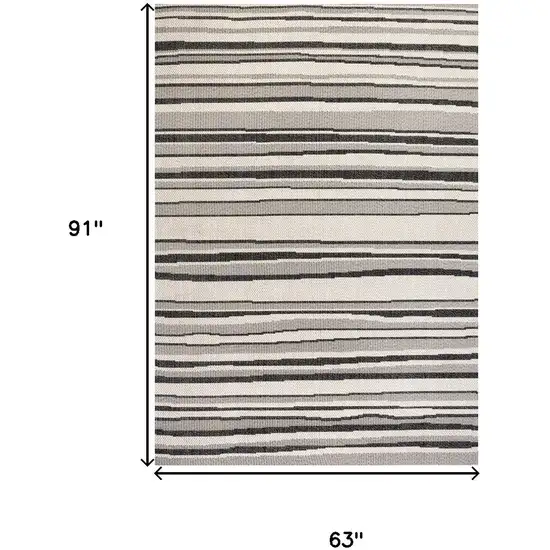 Cream And Dark Gray Striped Indoor Outdoor Area Rug Photo 3