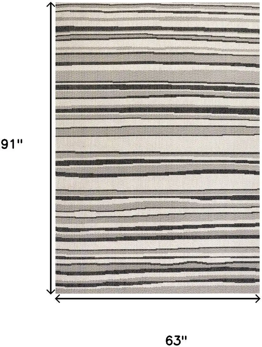 Cream And Dark Gray Striped Indoor Outdoor Area Rug Photo 3
