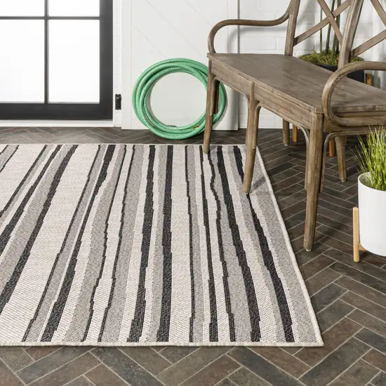 Cream And Dark Gray Striped Indoor Outdoor Area Rug Photo 9