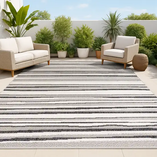 Cream And Dark Gray Striped Indoor Outdoor Area Rug Photo 2
