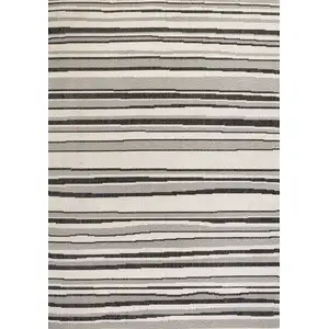 Photo of Cream And Dark Gray Striped Indoor Outdoor Area Rug