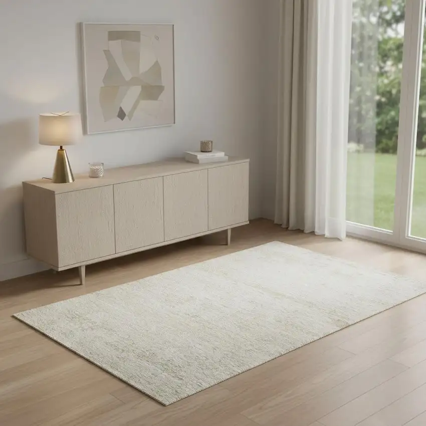 Cream And Gold Abstract Area Rug Photo 2