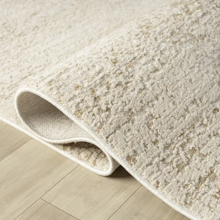 Cream And Gold Abstract Square Rug Photo 8