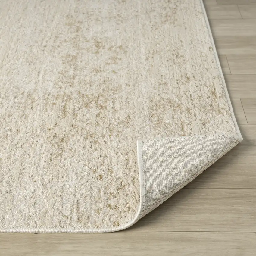 Cream And Gold Abstract Square Rug Photo 9