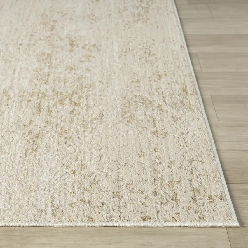 Cream And Gold Abstract Square Rug Photo 9