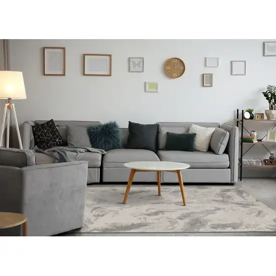 Cream And Gray Abstract Area Rug Photo 6