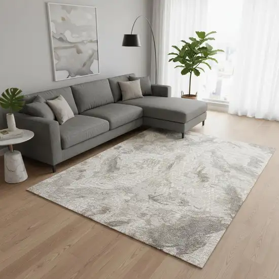 Cream And Gray Abstract Area Rug Photo 1