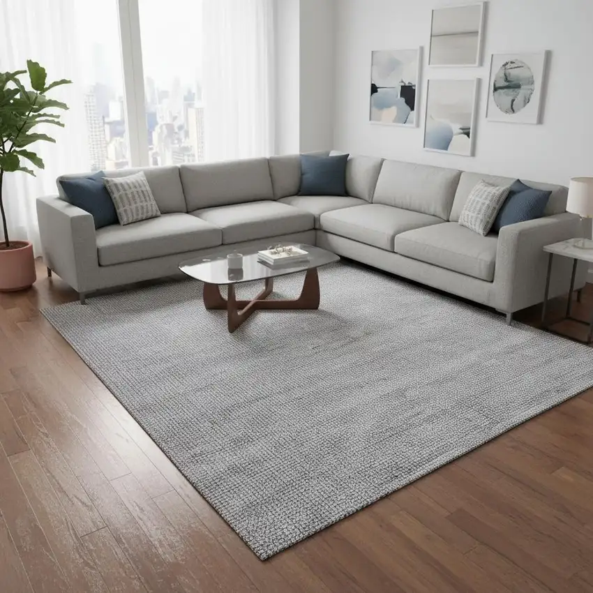 Cream And Gray Abstract Hand Woven Area Rug Photo 1