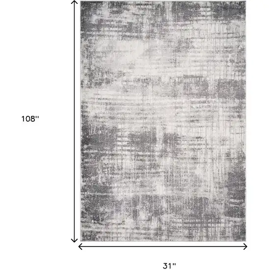 Cream And Gray Abstract Runner Rug Photo 6