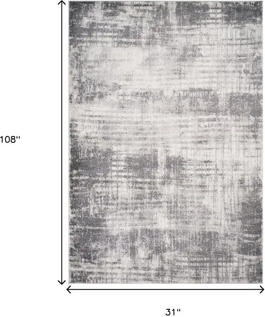 Cream And Gray Abstract Runner Rug Photo 6